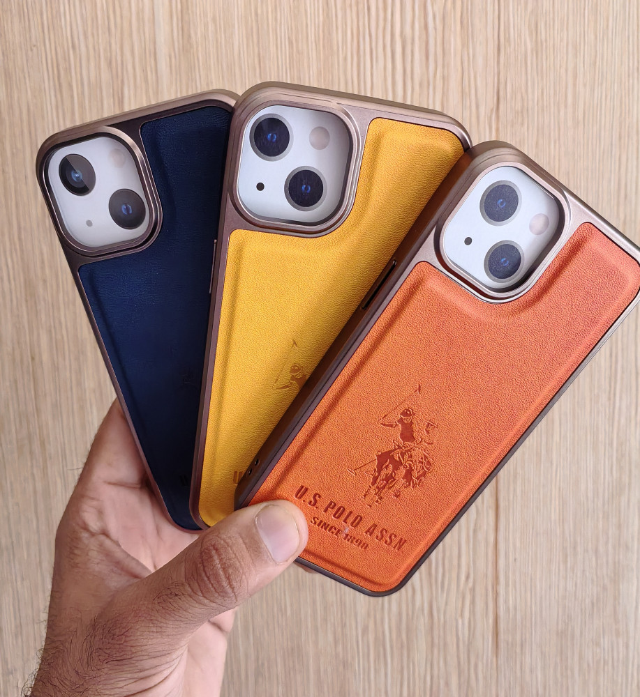  *Polo iPhone 13/14 protective case with leather back and metallic-look frame* 
