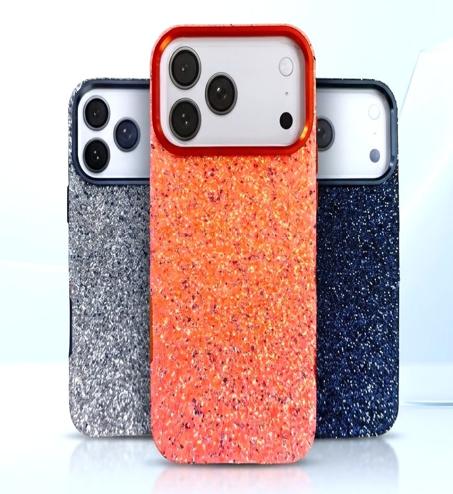  A chic and protective iPhone 18 Pro Max case featuring corners studded with light-reflecting, sparkling stones. 