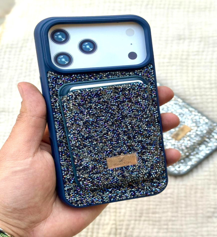  Rhinestone iPhone 18 Pro Max case with MagSafe support and a magnetic card wallet. 