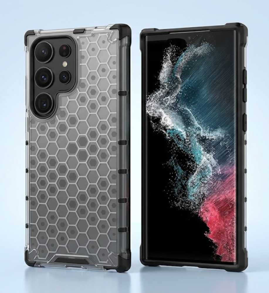  Samsung S23 Ultra Clear Honeycomb Shockproof Case with Raised Camera & Screen Protection 