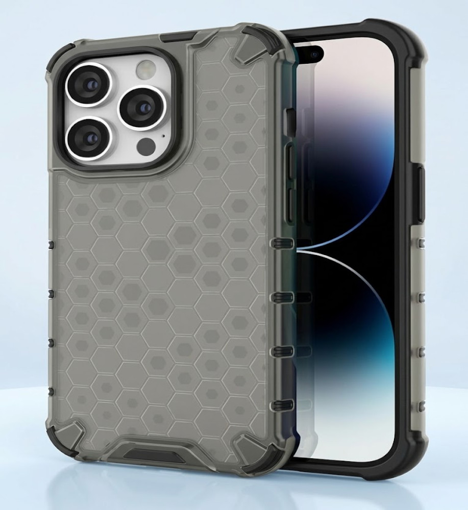  iPhone 13 Pro Max Clear Honeycomb Shockproof Case with Raised Camera & Screen Protection 