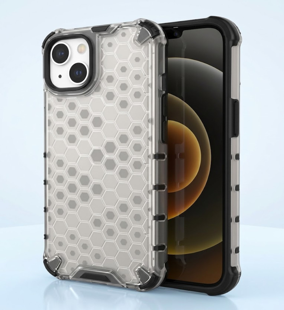  iPhone 13 Clear Honeycomb Shockproof Case with Raised Camera & Screen Protection 
