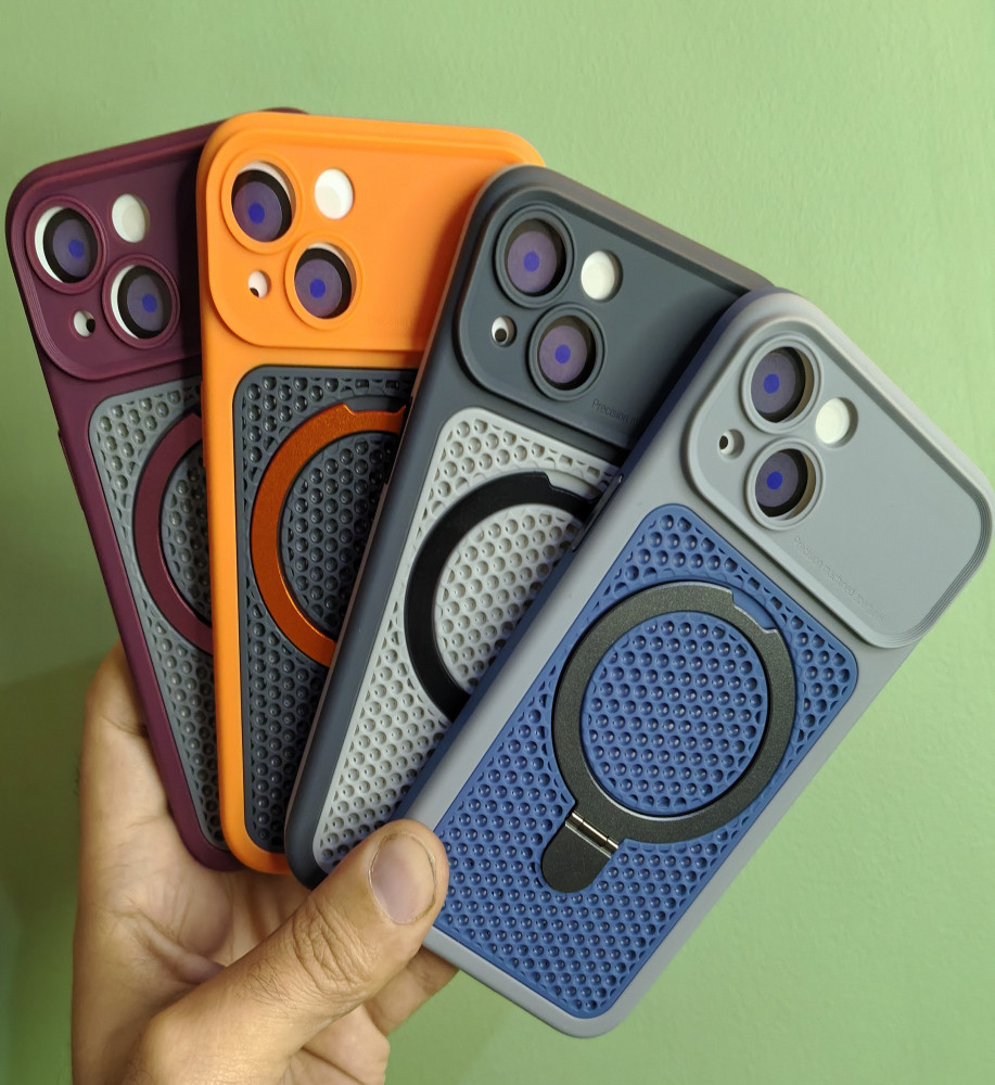  iPhone  14 Silicone Mesh Case with Metal Stand 