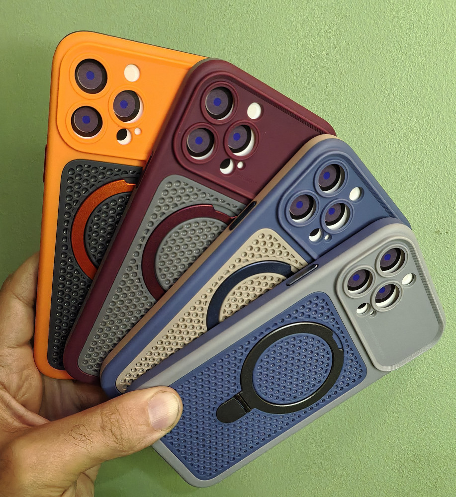  *iPhone 15 Pro Max Silicone Mesh Case with Metal Stand* 
