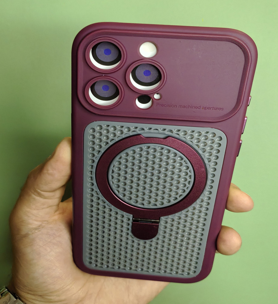  *iPhone 16 Pro Max Silicone Mesh Case with Metal Stand* 