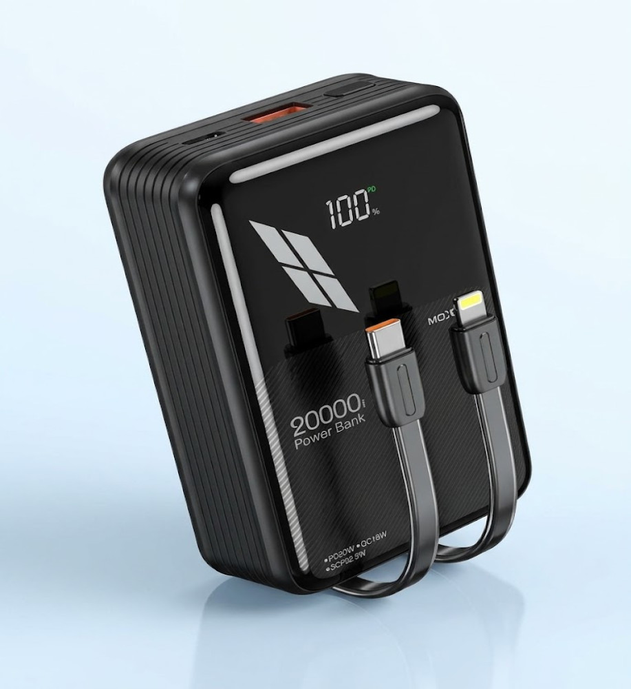  Moxom MX-154 20000mAh Power Bank with Built-in iPhone and Type-C Charging Cables 