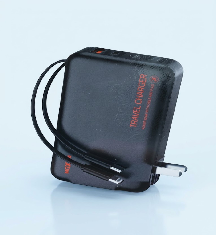  MOXOM MX-PB140 10000mAh Power Bank - PD20W/SCP22.5W Fast Charging with EU and UK Plug, Type-C Cable and Built-in iPhone Cable. 